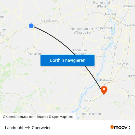 Landstuhl to Oberweier map