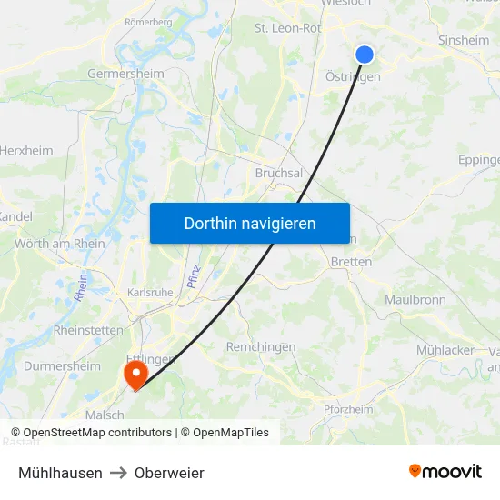 Mühlhausen to Oberweier map
