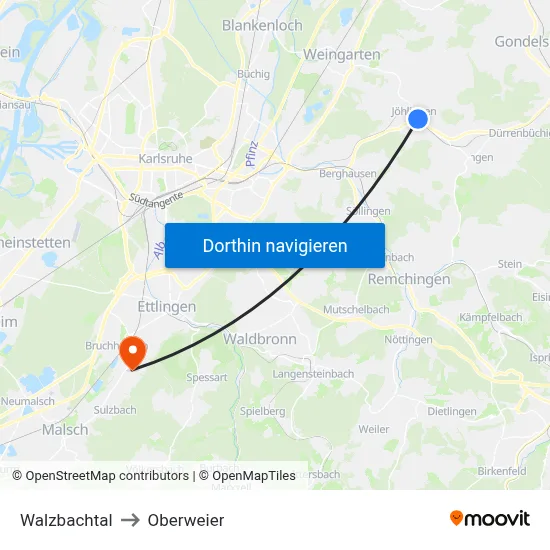 Walzbachtal to Oberweier map