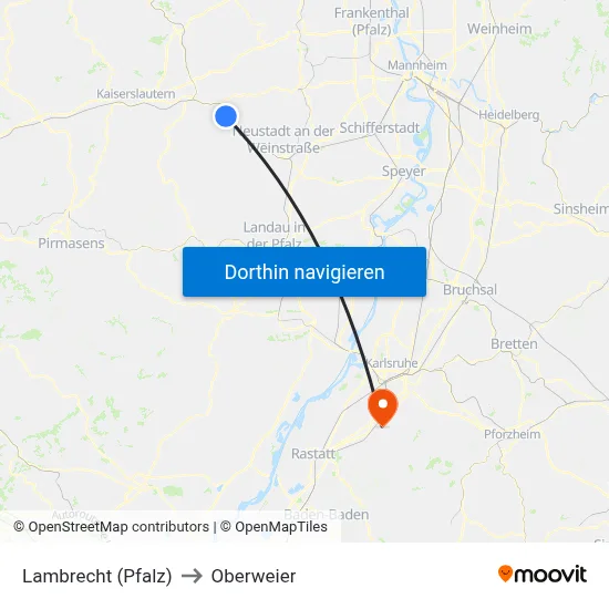 Lambrecht (Pfalz) to Oberweier map