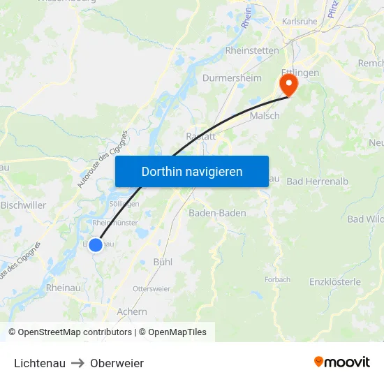 Lichtenau to Oberweier map