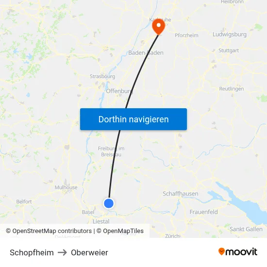 Schopfheim to Oberweier map