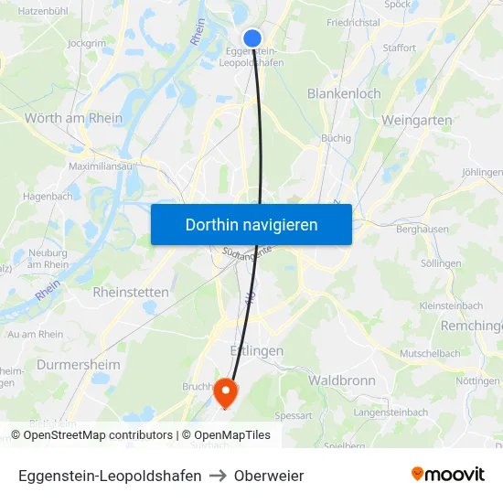 Eggenstein-Leopoldshafen to Oberweier map