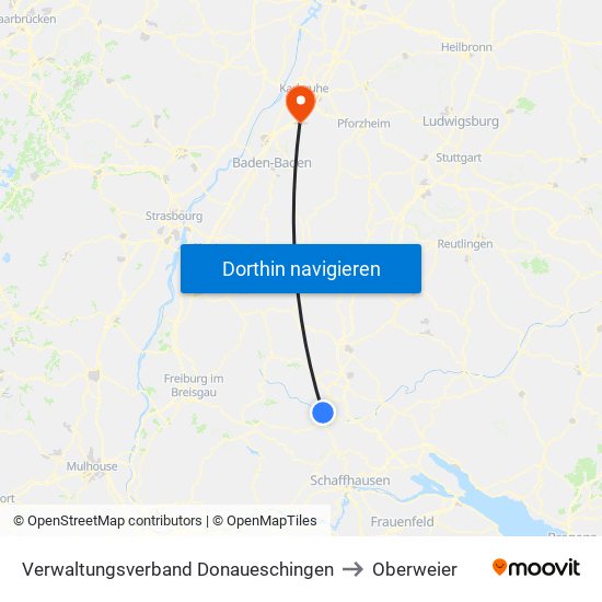 Verwaltungsverband Donaueschingen to Oberweier map