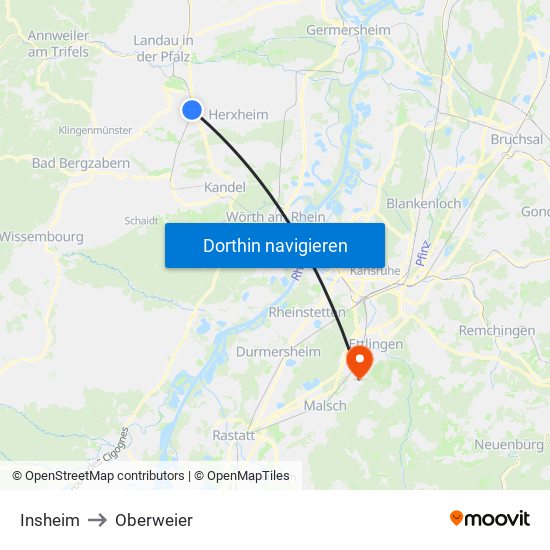 Insheim to Oberweier map