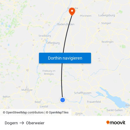 Dogern to Oberweier map