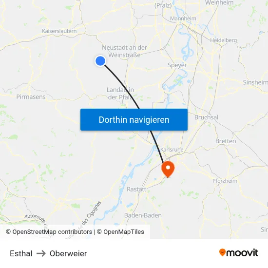 Esthal to Oberweier map