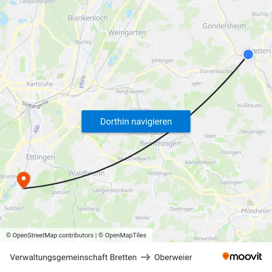 Verwaltungsgemeinschaft Bretten to Oberweier map