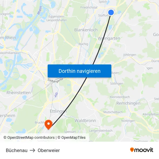 Büchenau to Oberweier map