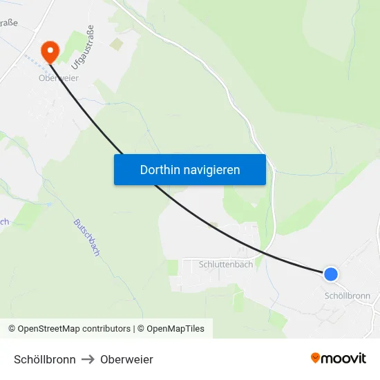 Schöllbronn to Oberweier map