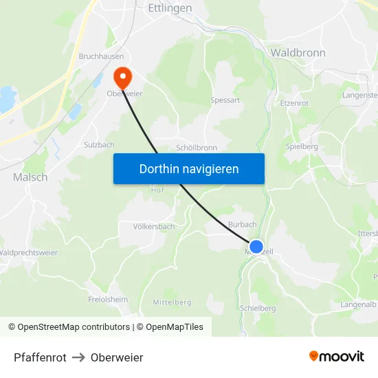 Pfaffenrot to Oberweier map