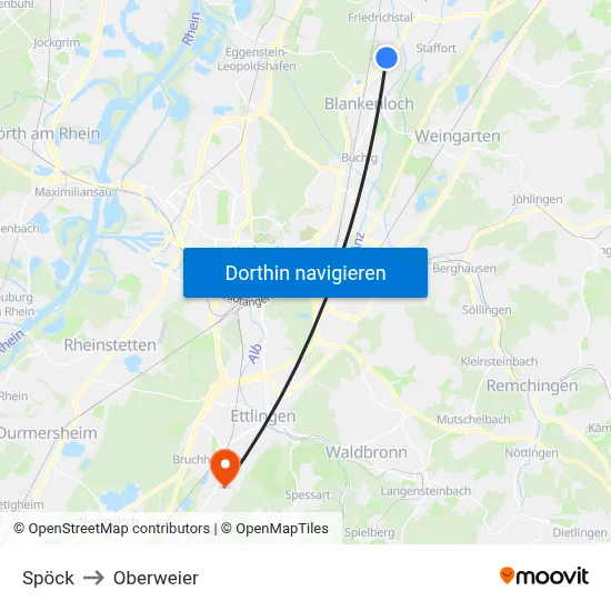 Spöck to Oberweier map