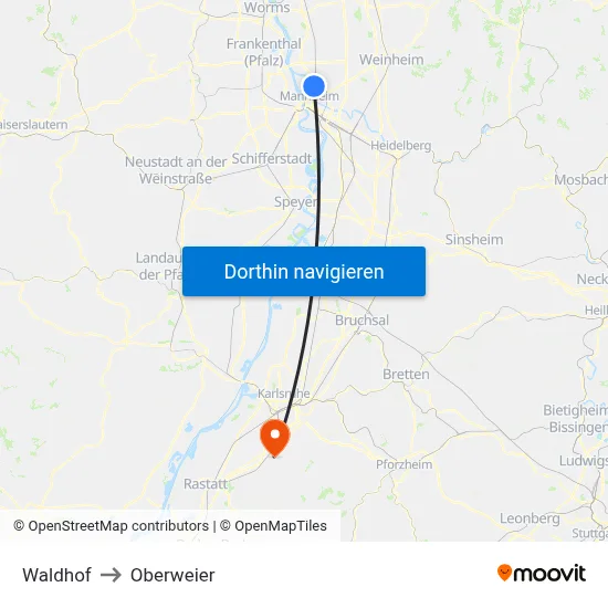 Waldhof to Oberweier map