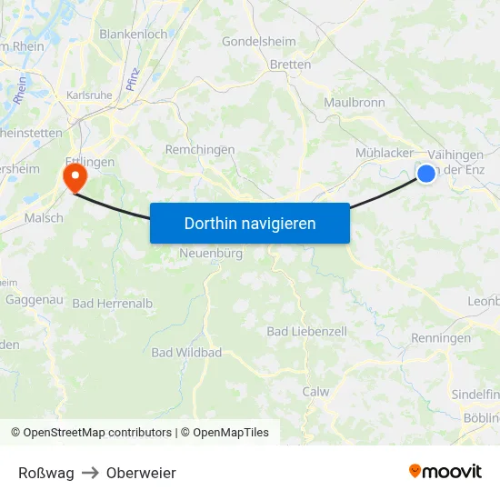 Roßwag to Oberweier map