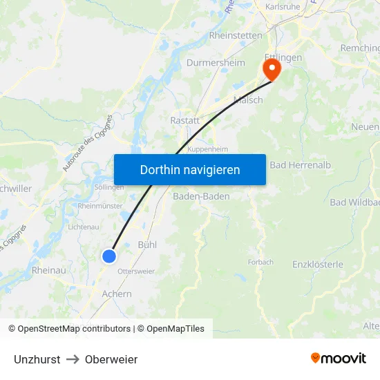 Unzhurst to Oberweier map