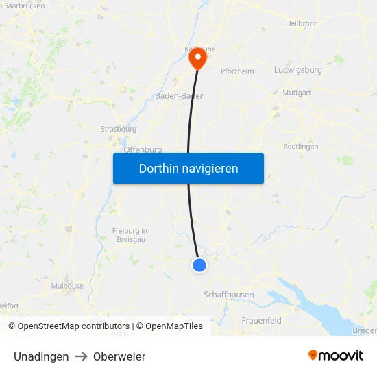 Unadingen to Oberweier map
