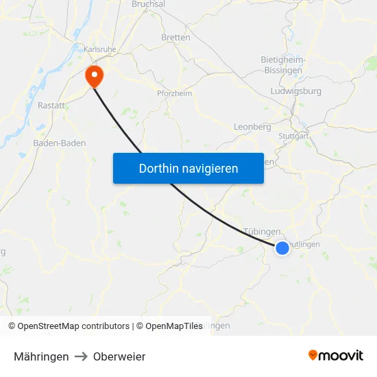 Mähringen to Oberweier map
