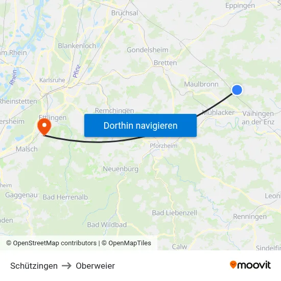 Schützingen to Oberweier map