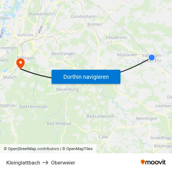 Kleinglattbach to Oberweier map