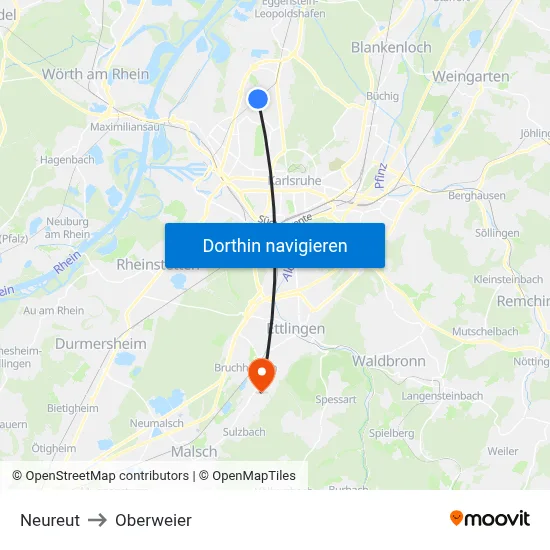 Neureut to Oberweier map