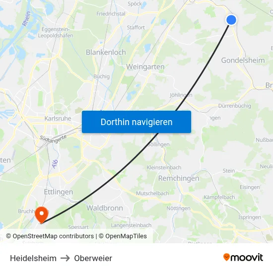 Heidelsheim to Oberweier map