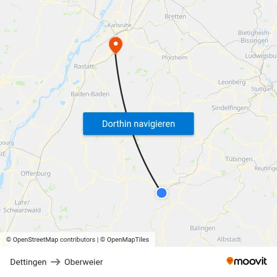 Dettingen to Oberweier map