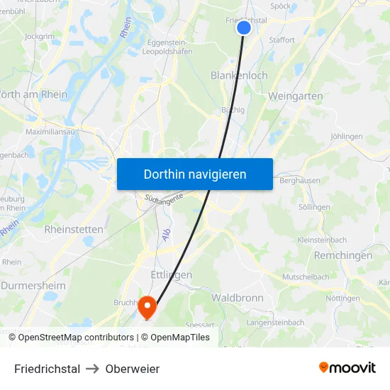 Friedrichstal to Oberweier map