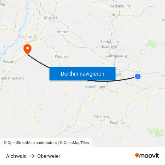 Aichwald to Oberweier map