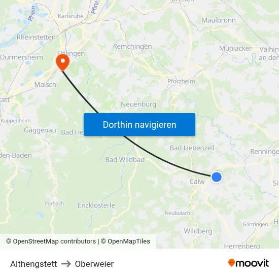 Althengstett to Oberweier map