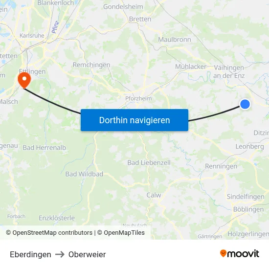 Eberdingen to Oberweier map