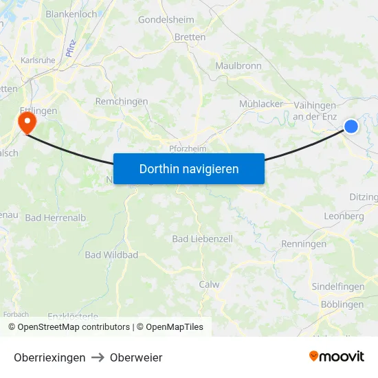 Oberriexingen to Oberweier map