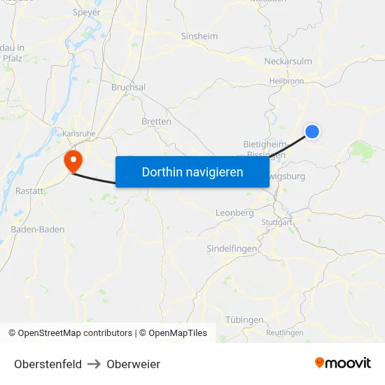 Oberstenfeld to Oberweier map