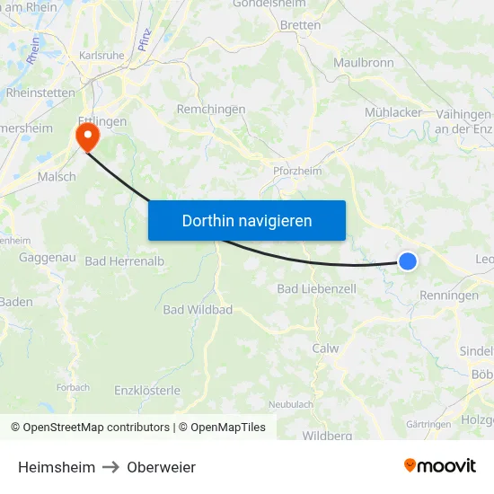 Heimsheim to Oberweier map