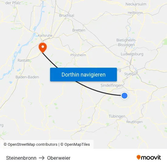Steinenbronn to Oberweier map