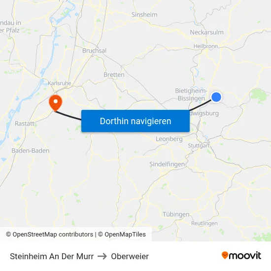 Steinheim An Der Murr to Oberweier map