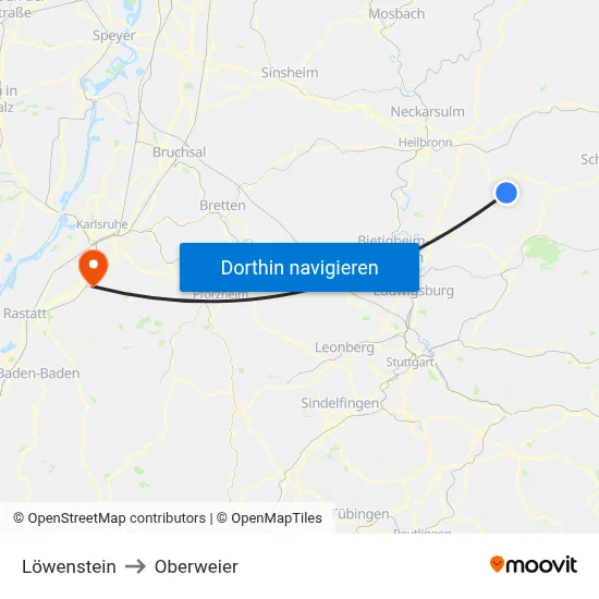 Löwenstein to Oberweier map