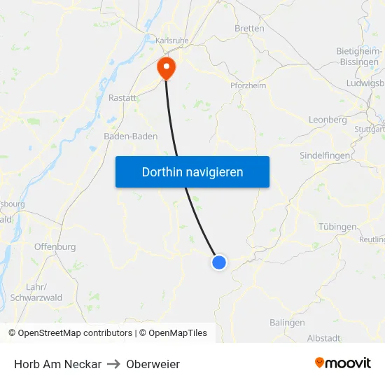 Horb Am Neckar to Oberweier map