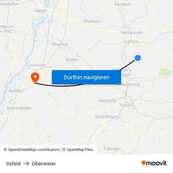 Ilsfeld to Oberweier map