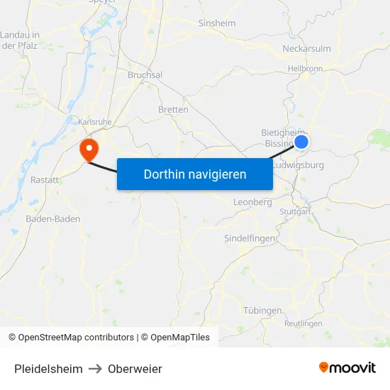 Pleidelsheim to Oberweier map