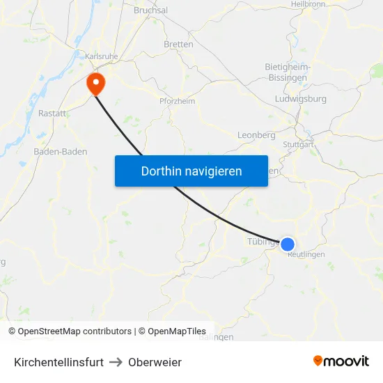 Kirchentellinsfurt to Oberweier map