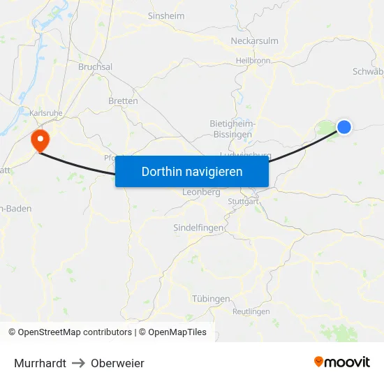 Murrhardt to Oberweier map