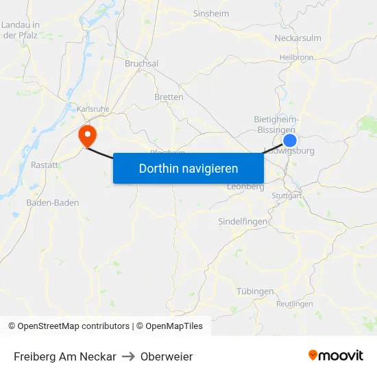 Freiberg Am Neckar to Oberweier map