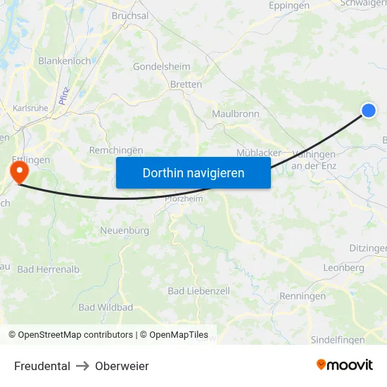 Freudental to Oberweier map