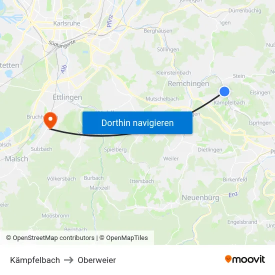 Kämpfelbach to Oberweier map