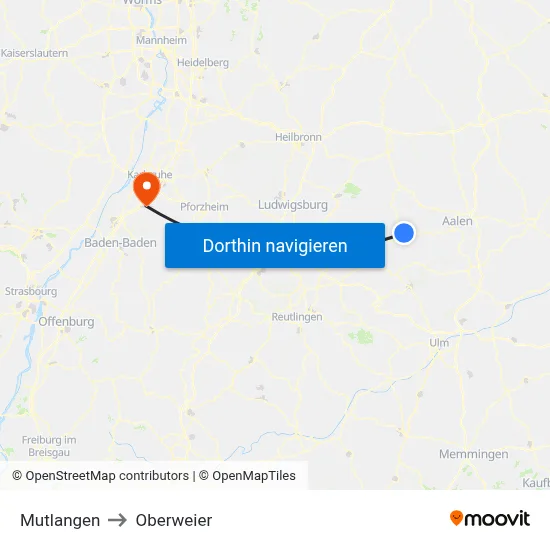 Mutlangen to Oberweier map