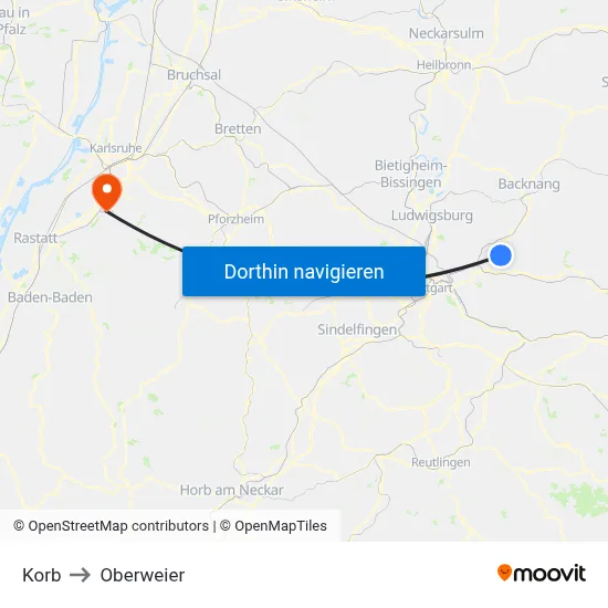 Korb to Oberweier map