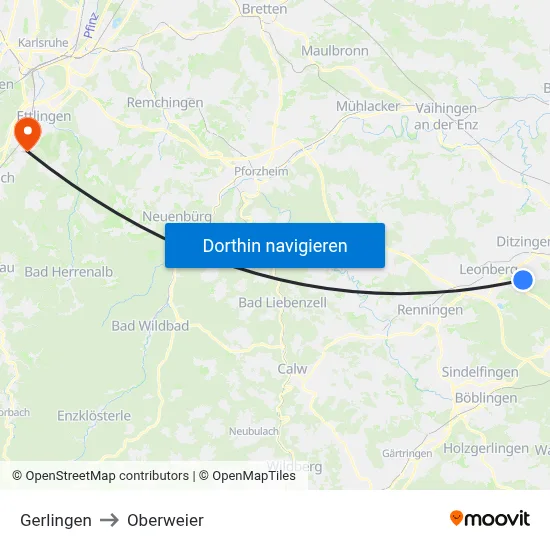 Gerlingen to Oberweier map