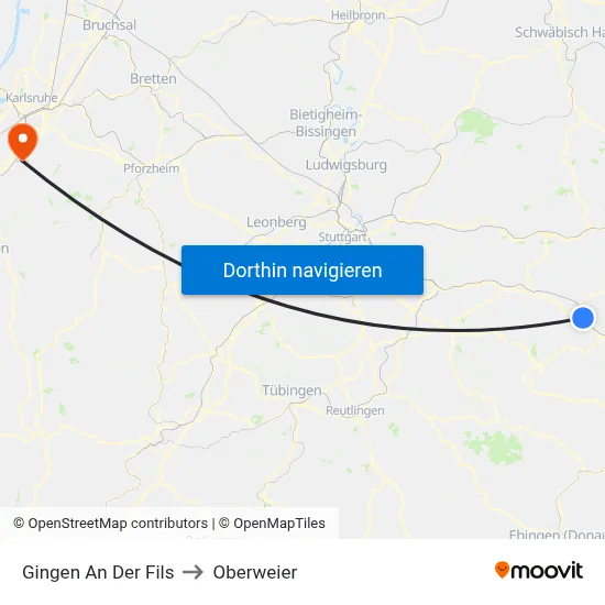 Gingen An Der Fils to Oberweier map