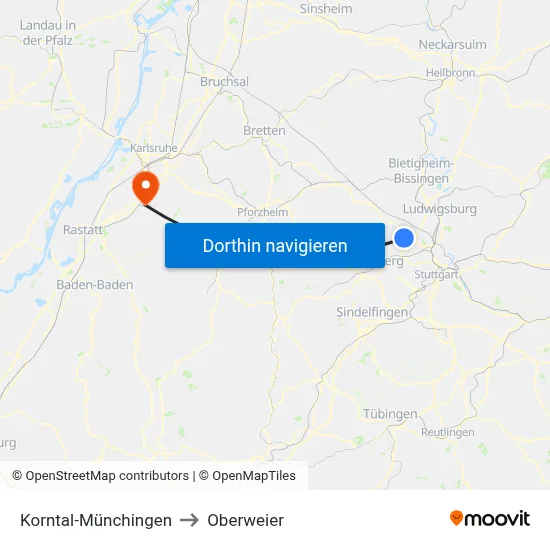 Korntal-Münchingen to Oberweier map