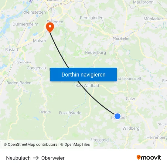 Neubulach to Oberweier map